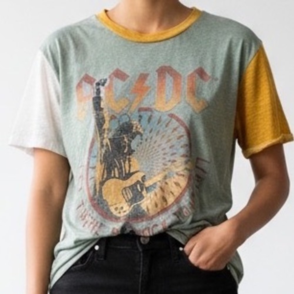 AC/DC paper thin baby tee Ringer Tee Small distressed indie sleaze retro rare